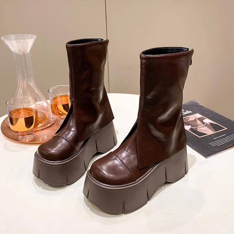 Mode Herbst Motorrad Damen Stiefeletten Street Goth Plateau Rock Chunky Heels Punk Designer Schuhe Ritter Kurze Stiefel Frau Winter