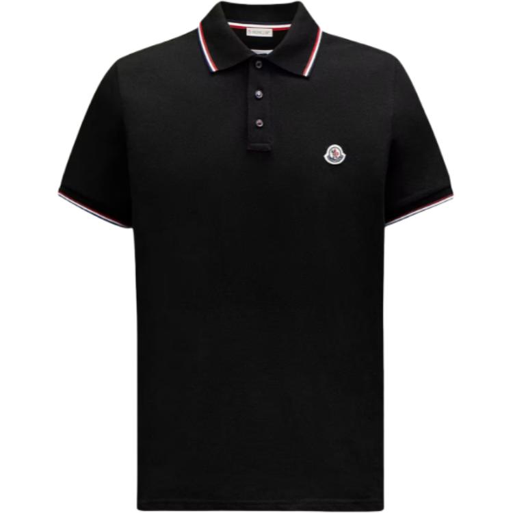 Moncler SS26 Katoenen Piqué Polo met Tricolore Trim Logo Knopen Slim Fit Korte Mouwen Polo Heren tops L10918A7030084556999 XL