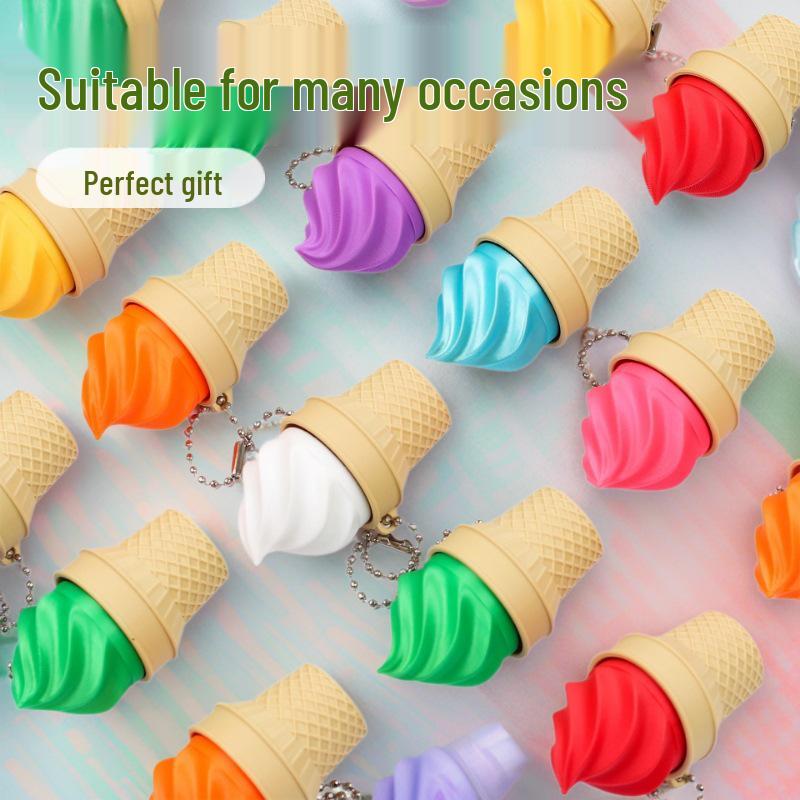 3D Ice Cream Cone Keychain - Stress Relief Toy & Backpack Pendant