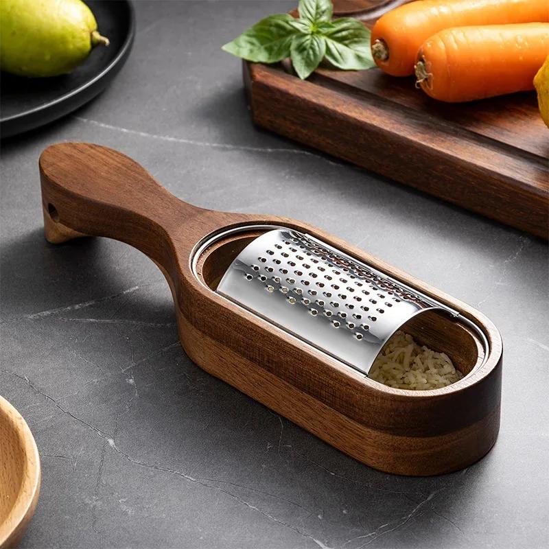 Wood Handle Stainless Steel Cheese Grater Shred Chocolate Vegetables Fruits Multi Blade Ergonomic Design Durable Kitchen Tool