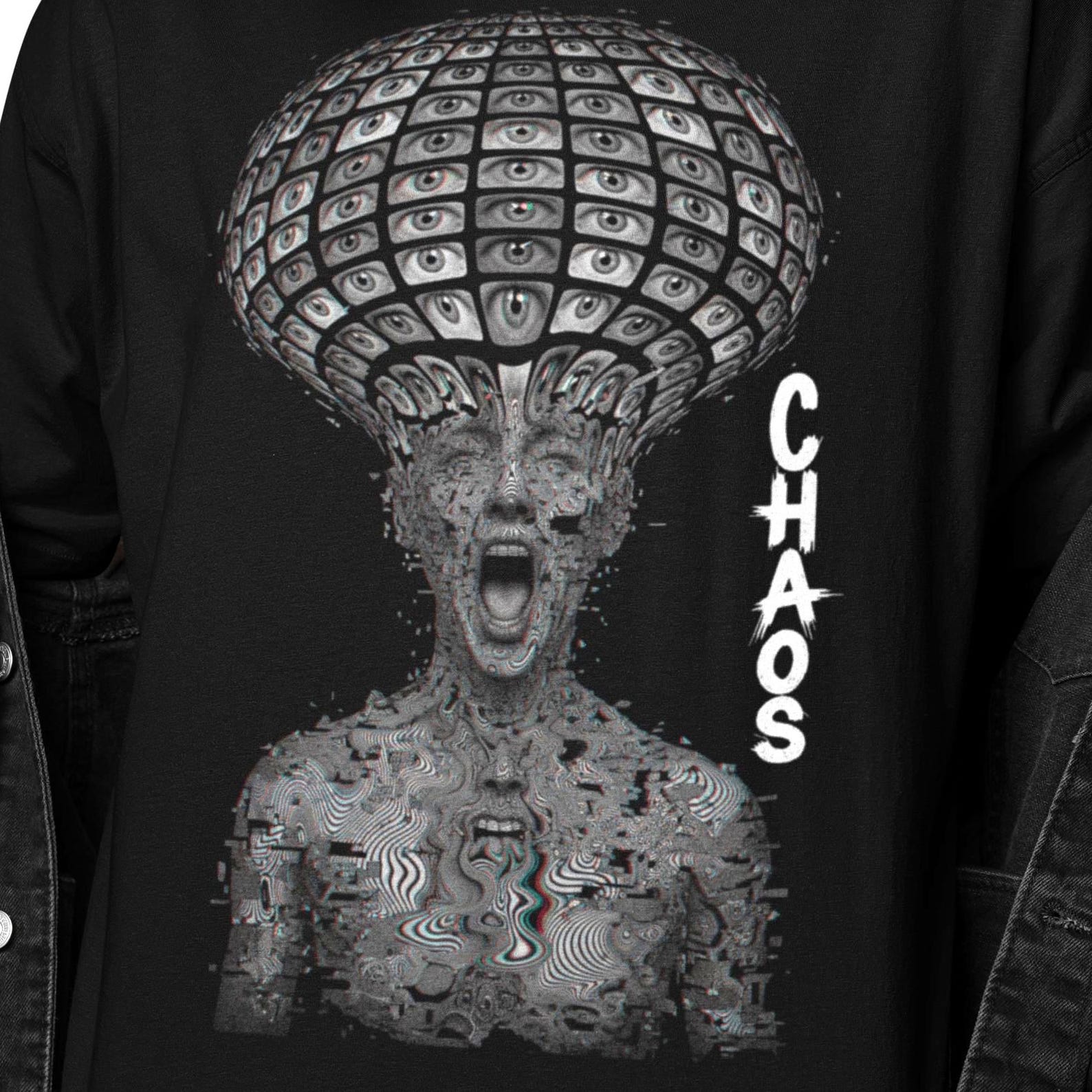 Chaos Psychedelic Shirt | Trippy Eye Mind Graphic Tee | Surreal Vision Skull T-Shirt | Weirdcore Abstract Chaos Art M