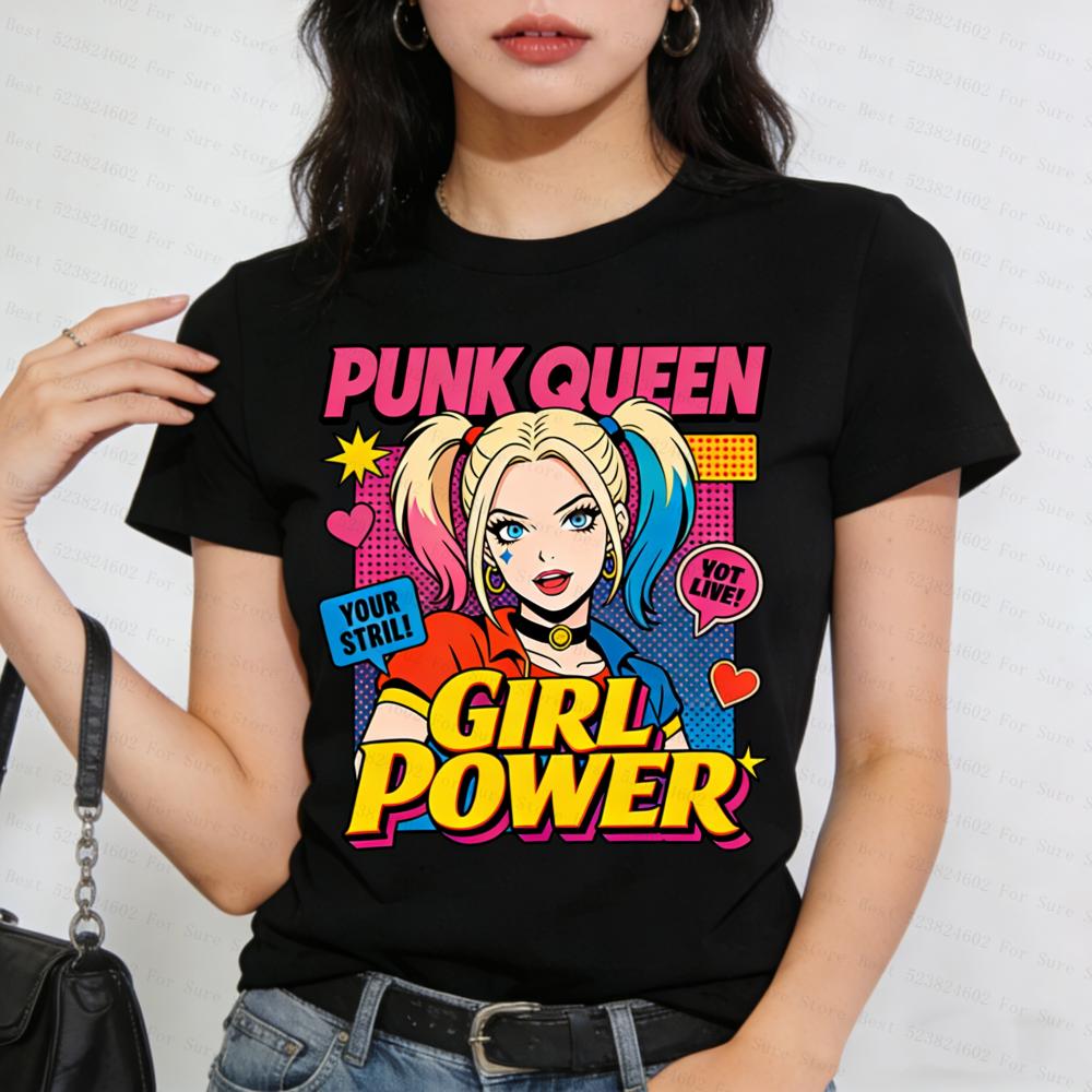 Quinn Punk Queen Graphic Tees for Women Girl Power Pop Art TShirts Casual Short Sleeve Tops Y2K Aesthetic Streetwear for Summer