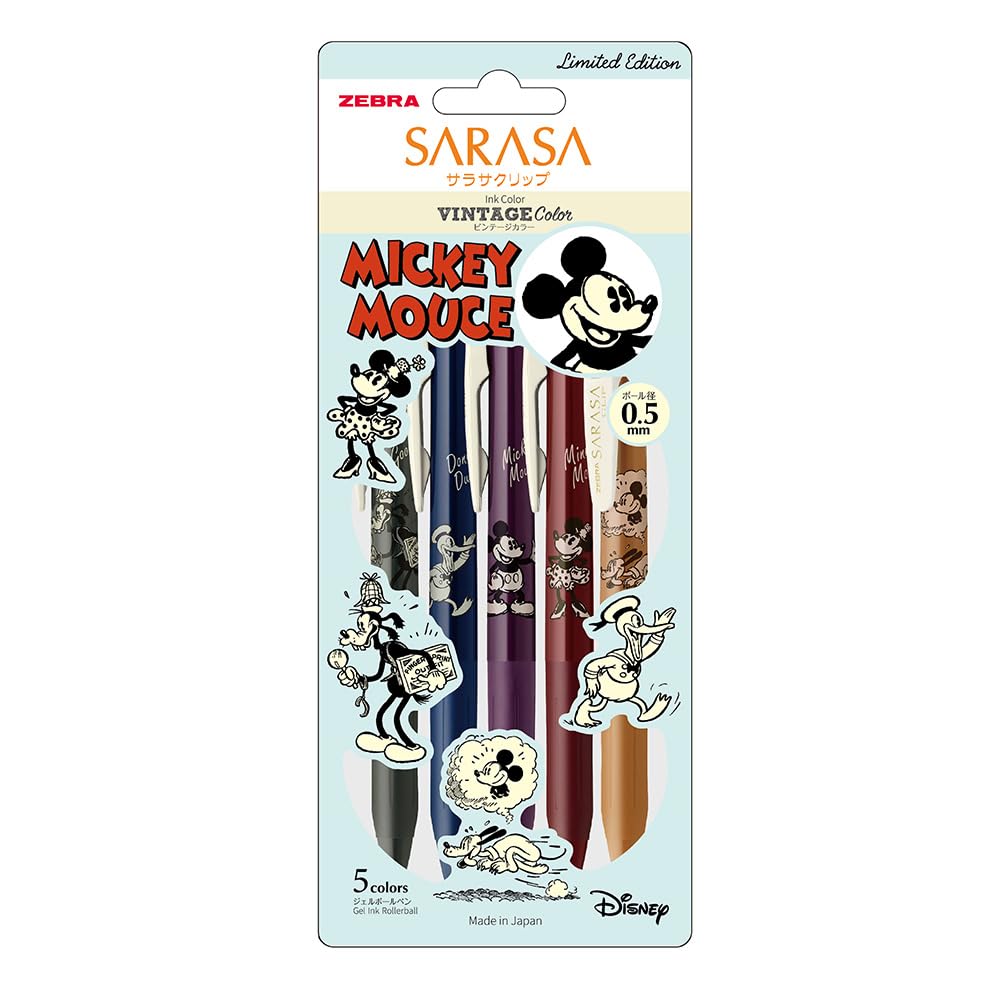 

Zebra Sarasa Clip Gel Ballpoint Vintage Pen, 0.5mm, Disney, 5-Color Set, JJ15-DS2305-5C