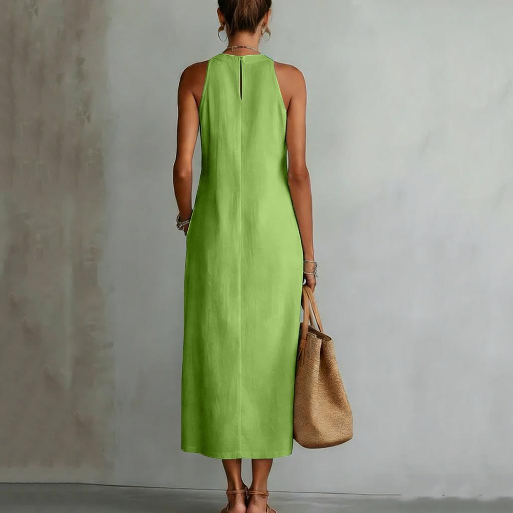 Modisches Vintage Komfortables Damenkleid aus Baumwoll-Leinen-Mischgewebe mit Spitzen-Einsätzen