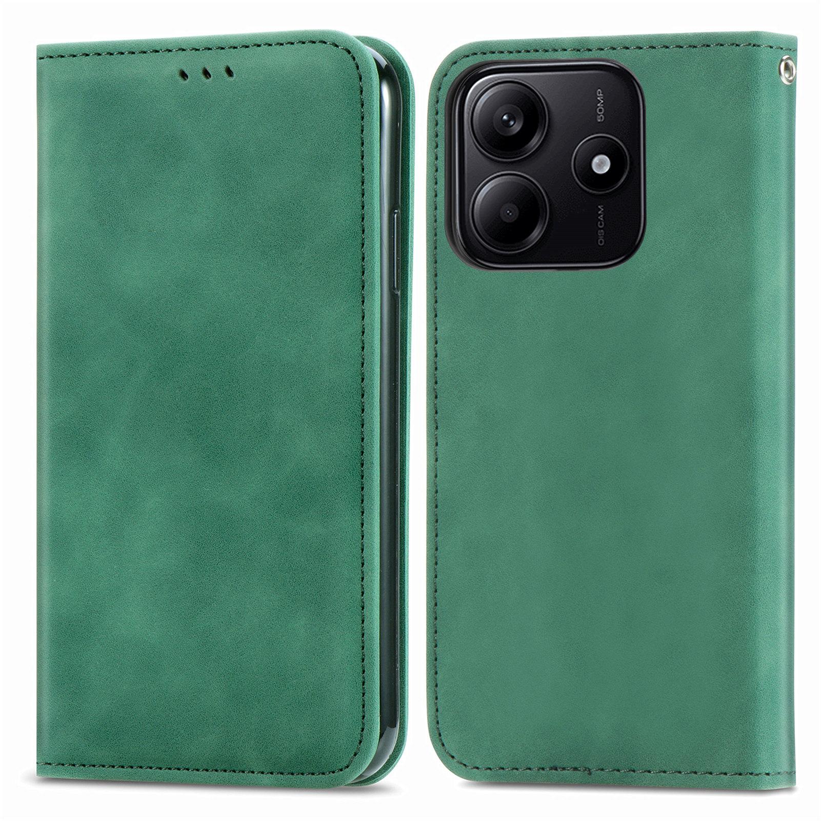 

For Xiaomi Redmi Note 14 5G Case Skin Touch Feeling Leather Card Holder Phone Cover Magnetic Absorption Green