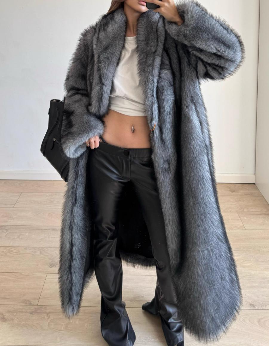 

Женское пальто из искусственного меха, зимнее теплое с лацканами, с длинными рукавами, большого размера, кардиган, толстое длинное пальто S