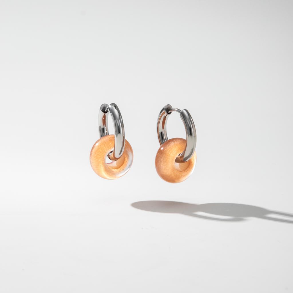 YF7031 Trendy Non Tarnish Hypoallergenic Jewelry 18K PVD Gold Plated Stainless Steel Natural Stone Agate Gemstone Hoop Earring