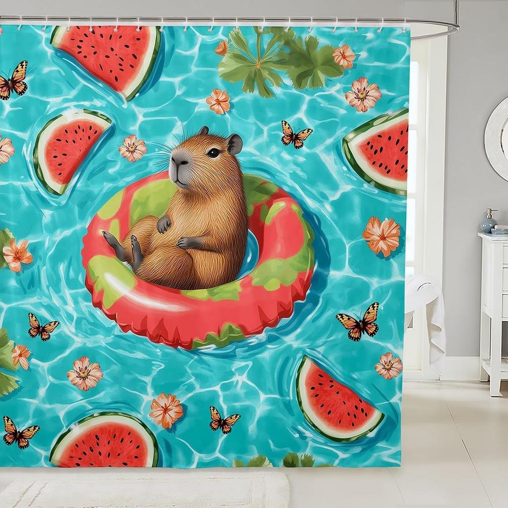 Funny Capybara Shower Curtain Waterproof Polyester Fabric Lovely Nature Wildlife Bath Curtain Japanese Style Bathroom Decor