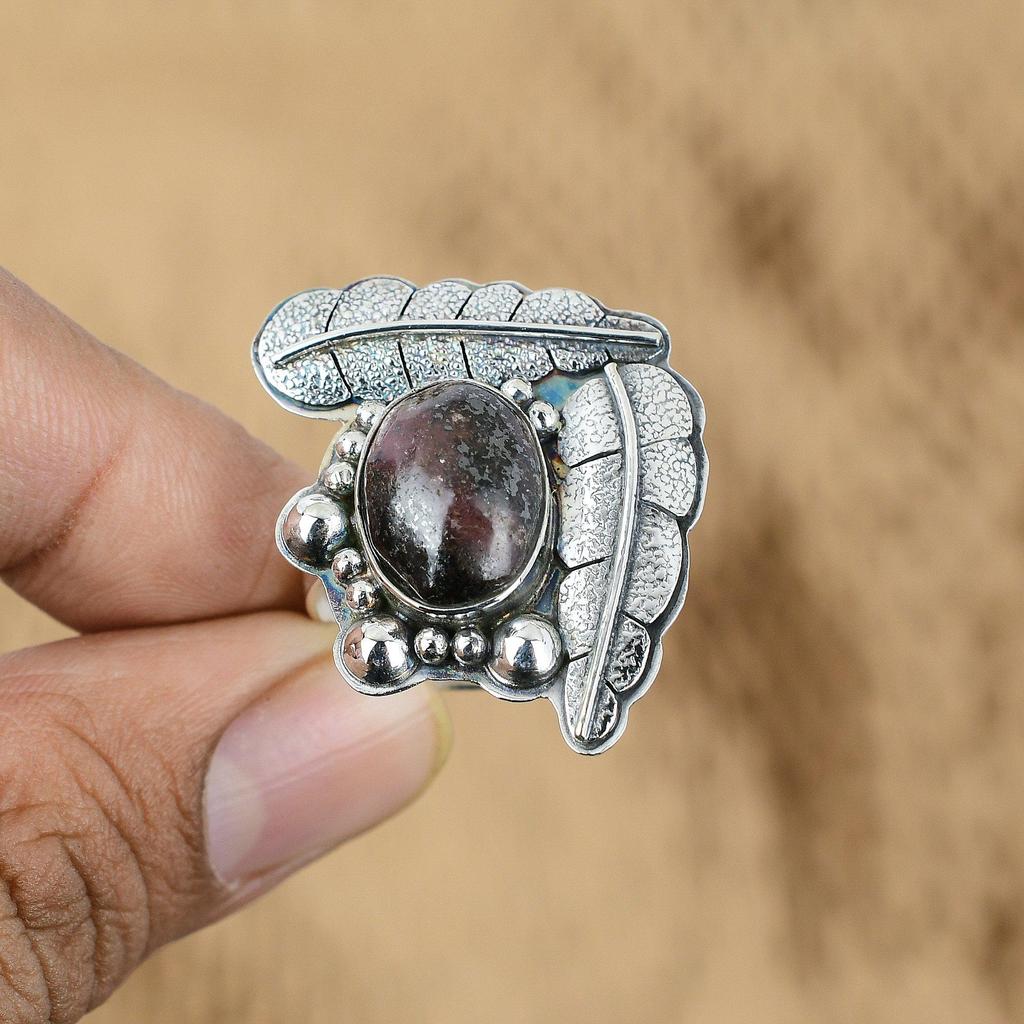 Memorial Day Deal Natural Rhodonite Promise Statement Ring Jewelry 925 Silver