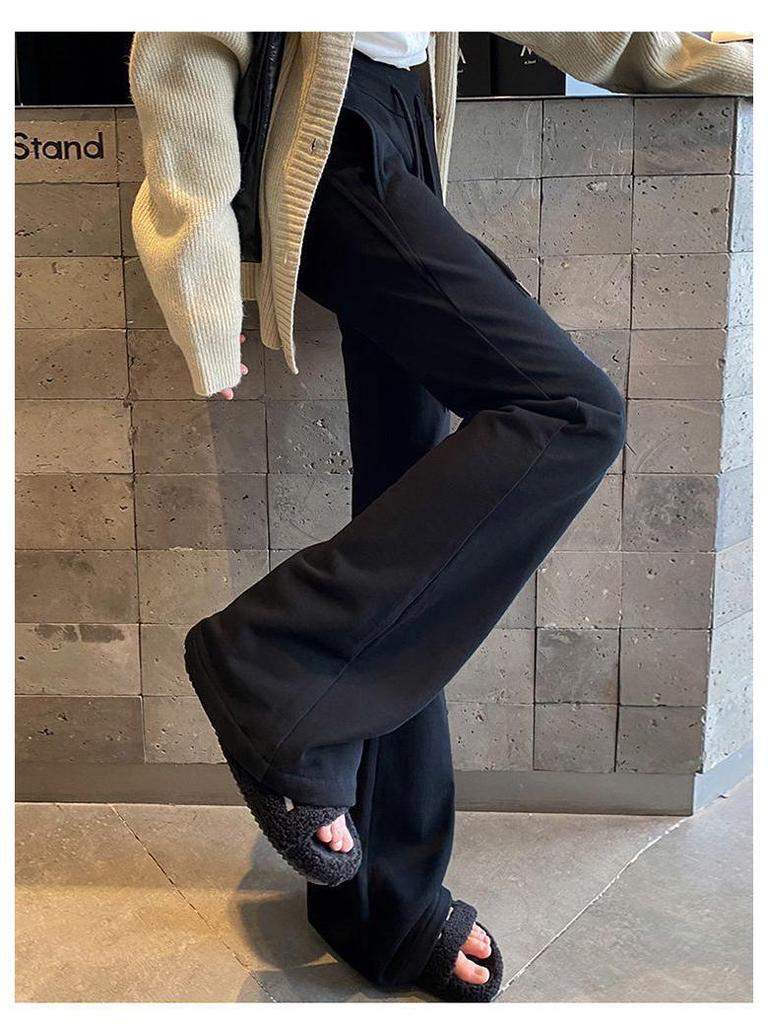 Women's Gray Low-Waist Flare Pants - 2025 Spring Drawstring Casual Slimming Straight Leg Trousers