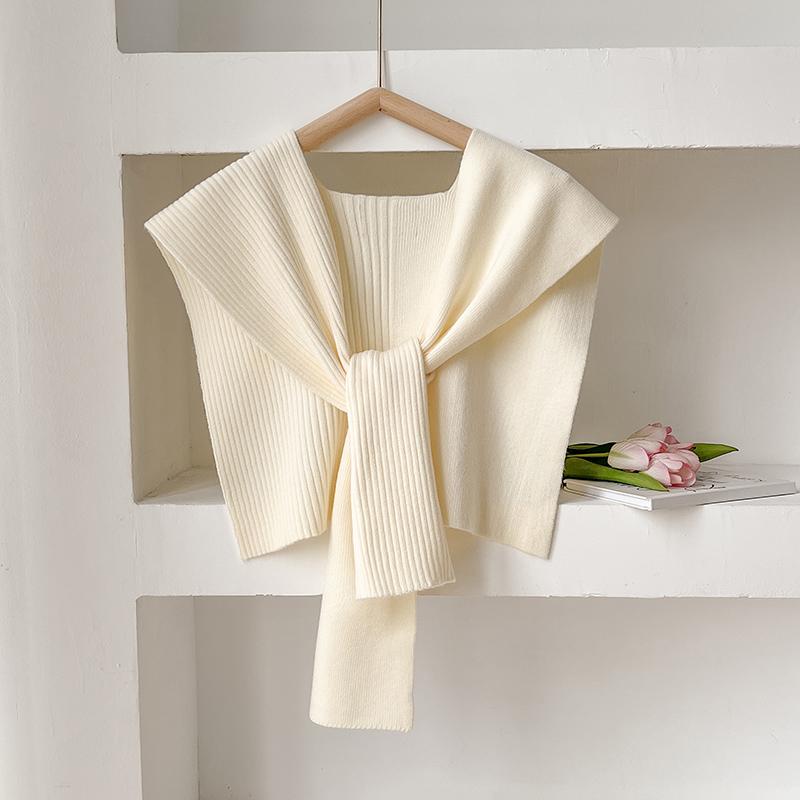 Autumn Winter Korean Knit Shawl Female Blouse Shoulders Fake Collar Cape Knotted Scarf Solid Color Neck Guard Scarve For Women