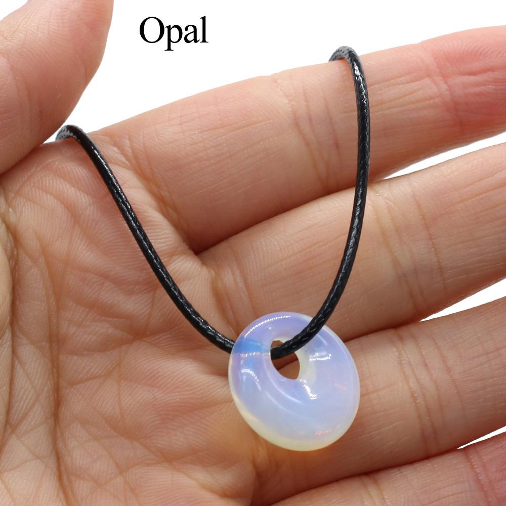 1 st, Halsband av natursten, Mode Handgjort Runt Hänge med Läderrem Kedjehalsband för Kvinnor Män Vardagsbruk Smycken Gåvor 18mm