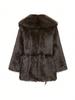 Damen dicker Lammwoll-Winterfellmantel, flauschig und warm