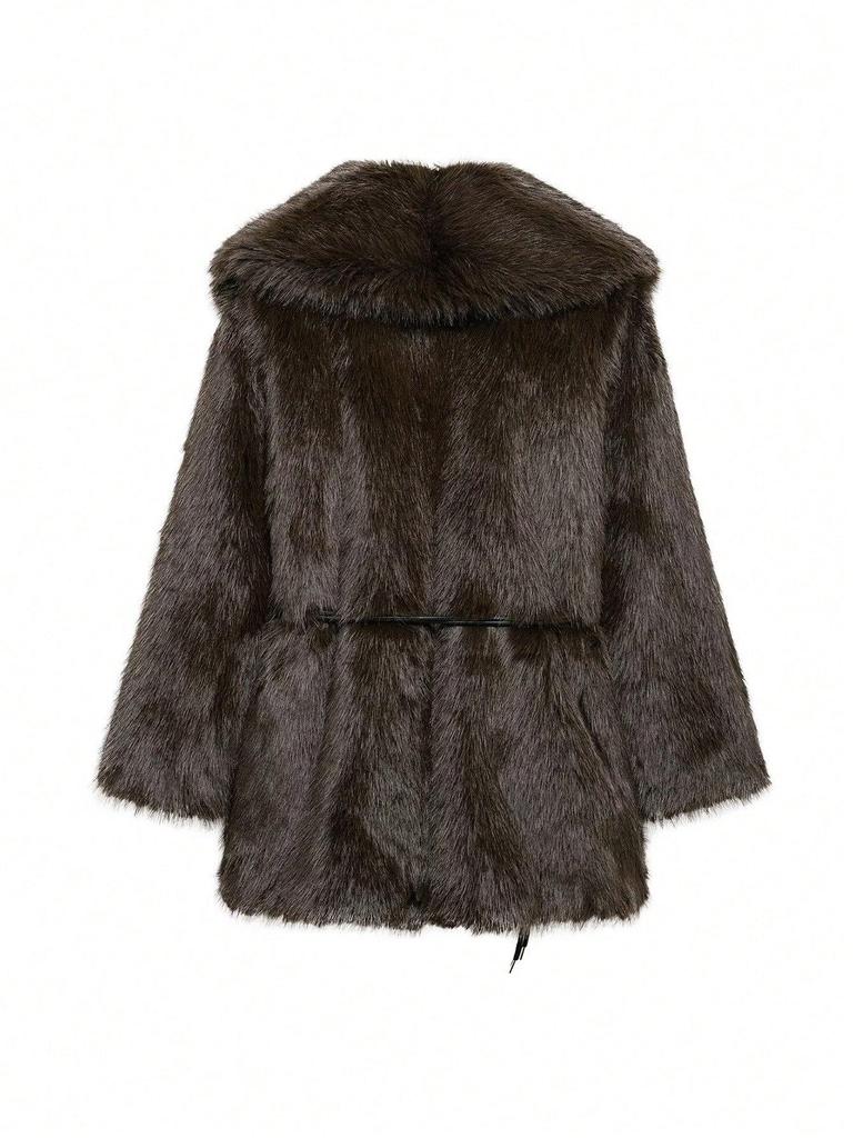 Damen dicker Lammwoll-Winterfellmantel, flauschig und warm