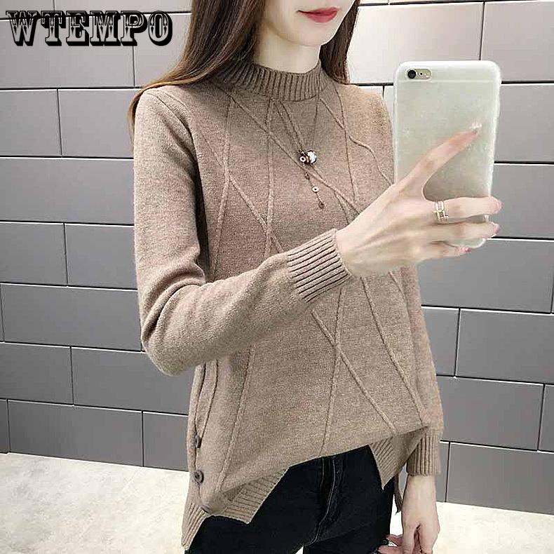 Autumn and Winter Women's Sweater Half High Collar Long Sleeve Versatile Knitted Shirt for Women