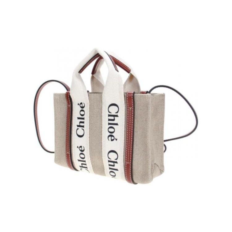 Chloe Holziges Logo-Print Leinen-Canvas und Kalbsleder Tragetasche Damen Tragetaschen Beige Braun CHC22AP237I2690U