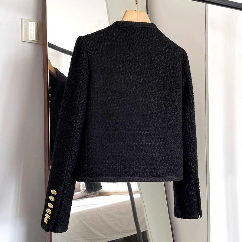 Latest Autumn Black French Black Gold Short Small Fragrance Classic Style Tweed Jacket for Women