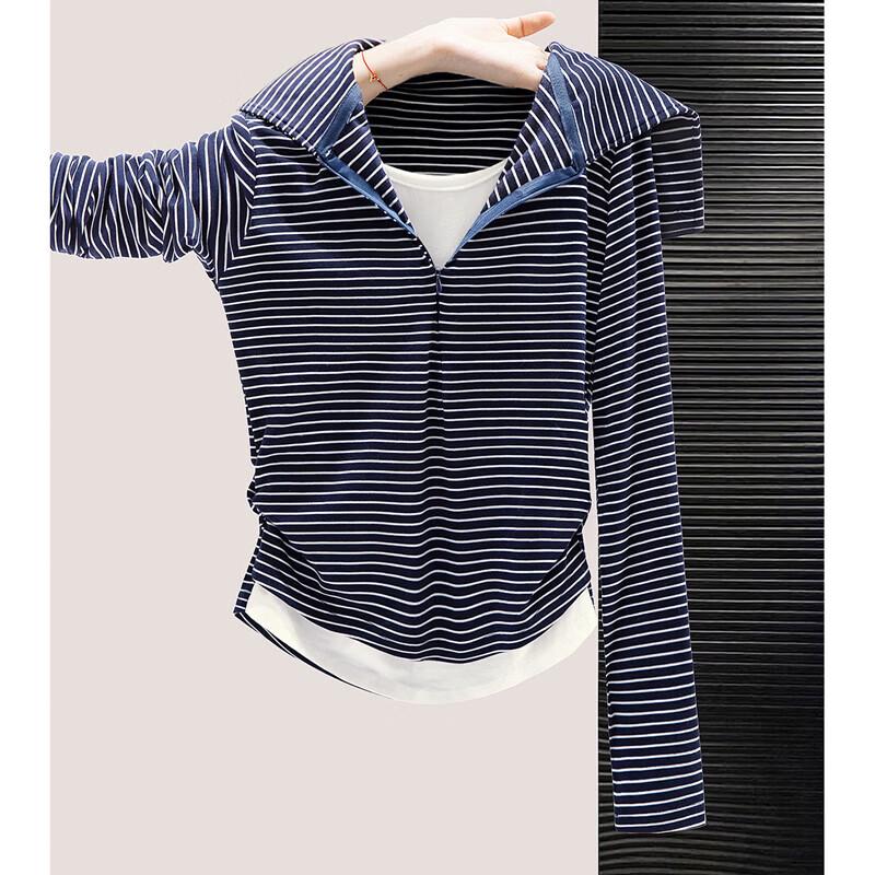 Women s Slim Fit Hooded Striped Lyocell Top S