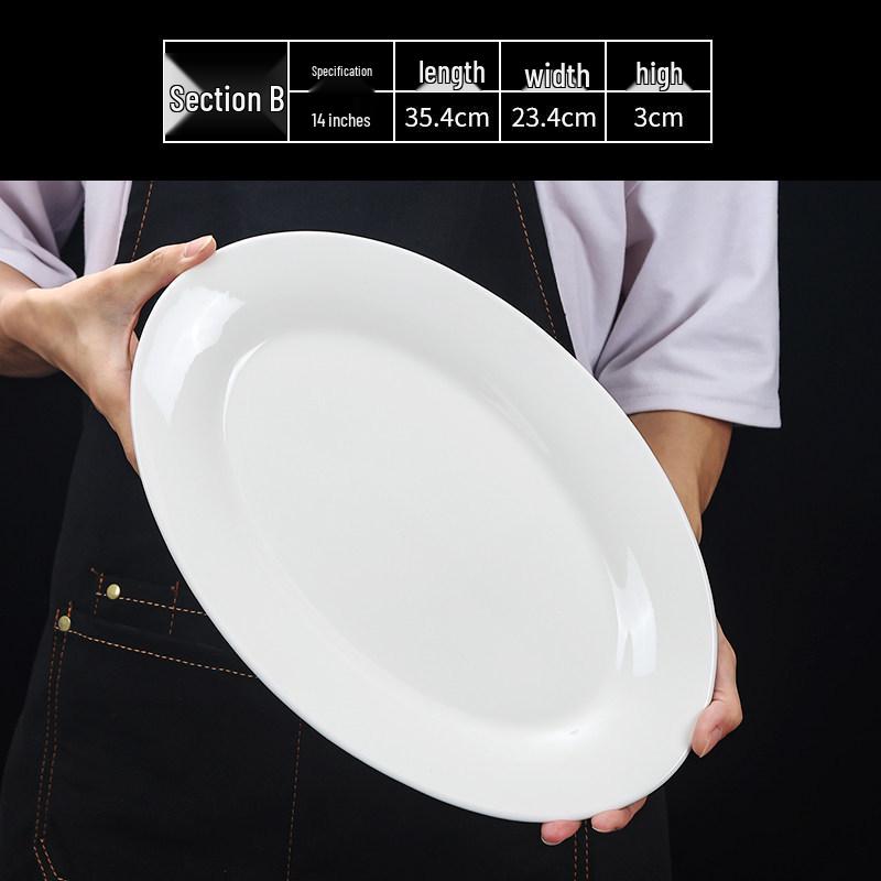 Hui You Da Große ovale Keramik-Fischplatte (14/16/18 Zoll) - Verdickter reinweißer Teller für Hotels und Restaurants