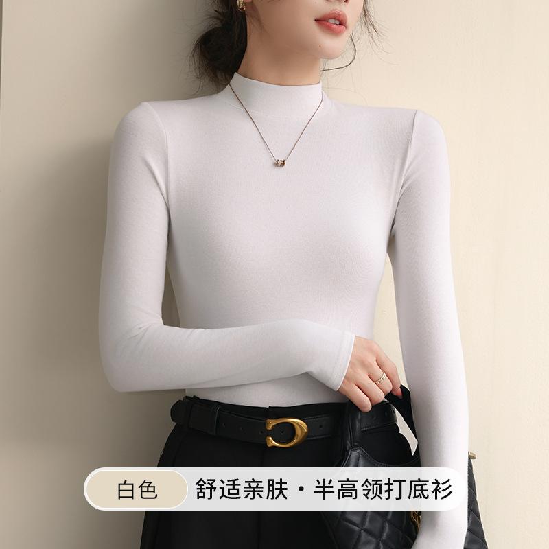 2 wool bottomed shirts for women's semi-turtleneck autumn and winter with thermal slim-fit tops and long-sleeved shirts