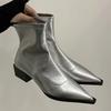 Pointed Short Boots Women's 2025 Spring and Autumn New Womens Shoe Fashion Ladies Shoes for Women Silvery Botas High Boots