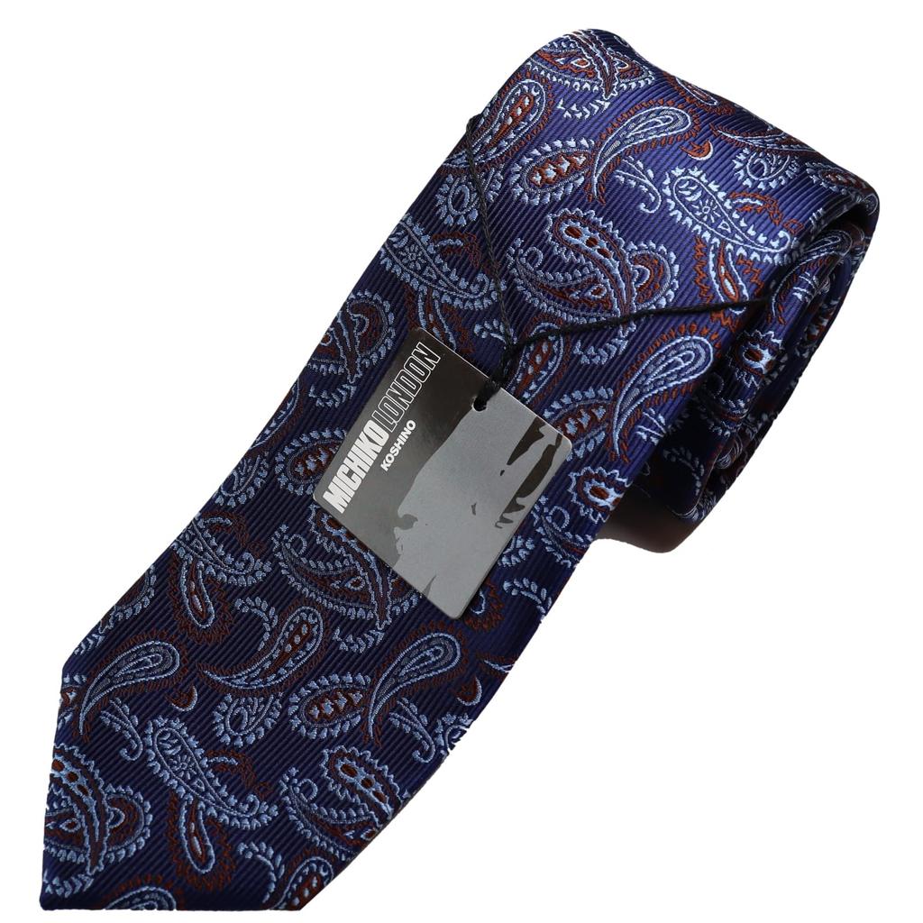 [Michiko London] Short Tie, Approx. 137cm in Length, Wrinkle-resistant bonded fabric, Made in Japan, KOSHINO brand, Paisley pattern, 100% Silk,