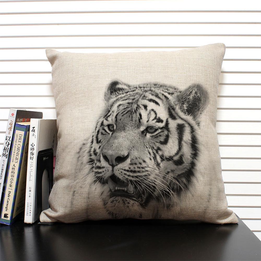 African Animal Lion Elephant Elk Decorative Pillow Cover Sofa Cushion Cover Farm Animal Portrait Linen Pillowcase 45x45cm