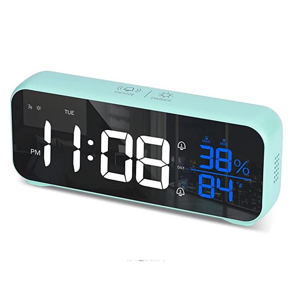 

Led Digital Alarm Clock 12 24 Hour Adjustable Volume Brightness Mirror Clocks For Bedroom Home Office green#0