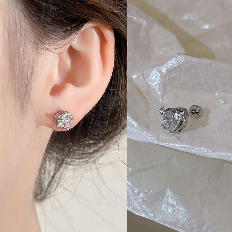 Ear-Caring Ear Bone Stud Flash Zircon Delicate Earrings Female Fancy Titanium Steel Sleep No Need to Take off Earrings Delicate Earrings