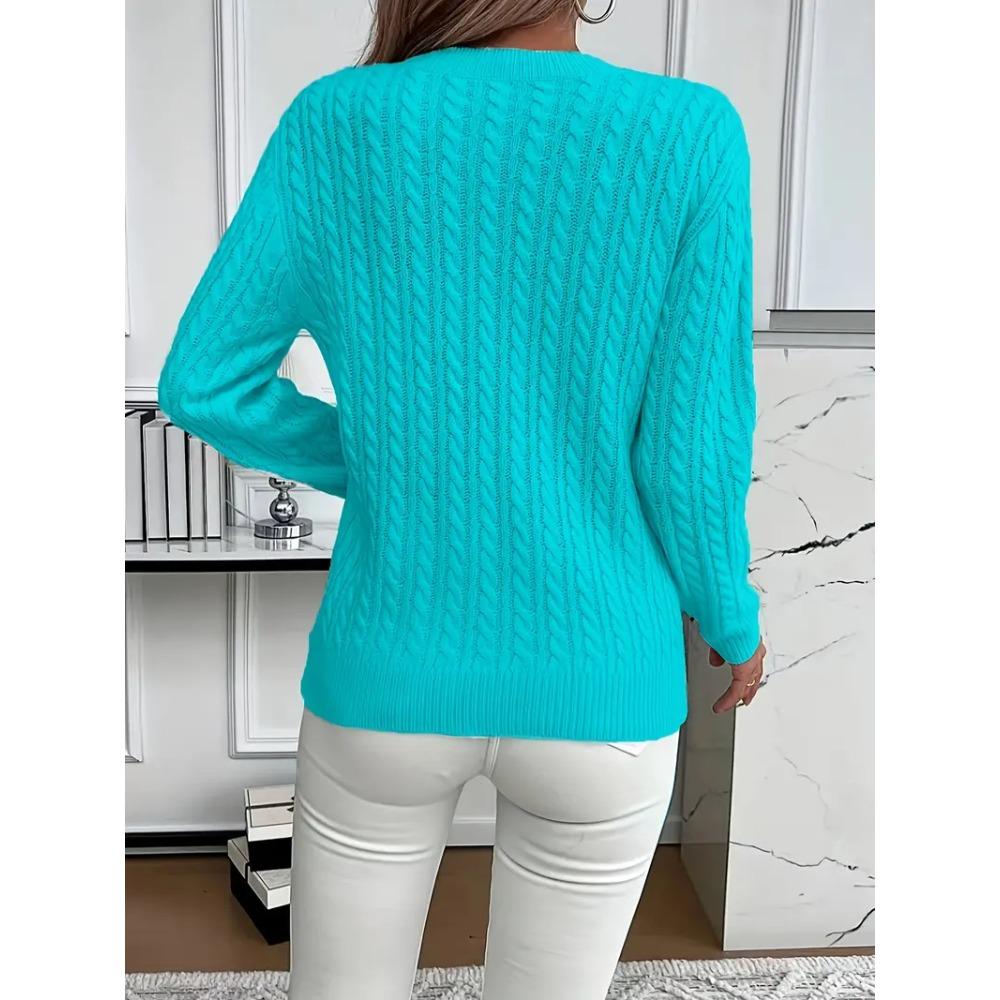 Maglione Classico a Treccia Girocollo, Pullover Versatile alla Moda