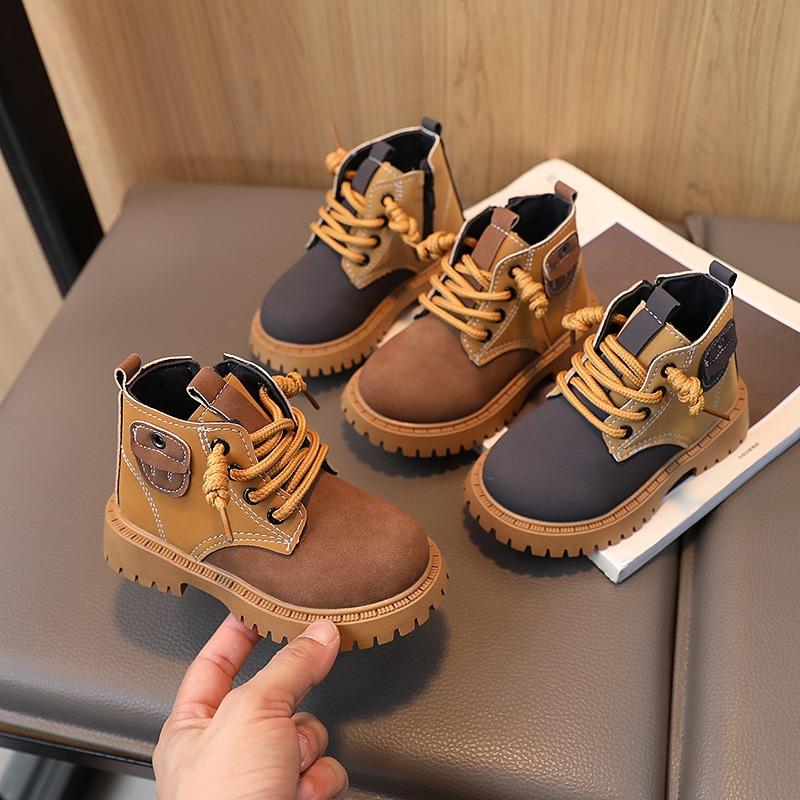 Children's Martin Boots, Girls' Leather Boots, Autumn and Winter Styles, Boys' Short Boots, Autumn Mid To High Top Single Boots