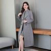 Women's Over-the-Knee Woolen Windbreaker Coat - Spring/Autumn 2024 Edition, Thick, Large Size, Lapel, Slim Waist, Extra Long.
