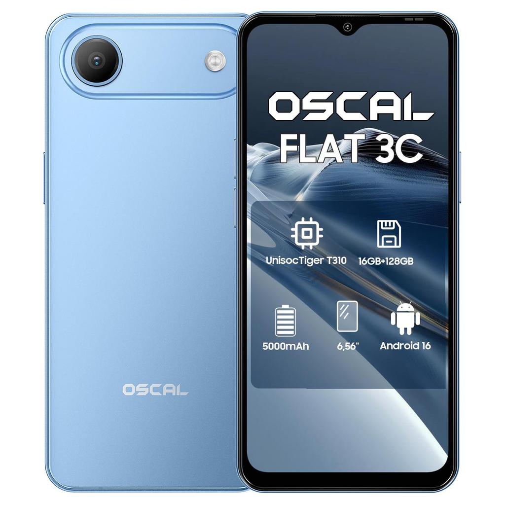 Oscal FLAT 3C 4G AI Smartphone 16GB+128GB 6.56" Android 16 5000mAh Mobiele Telefoon 4G LTE telefoon