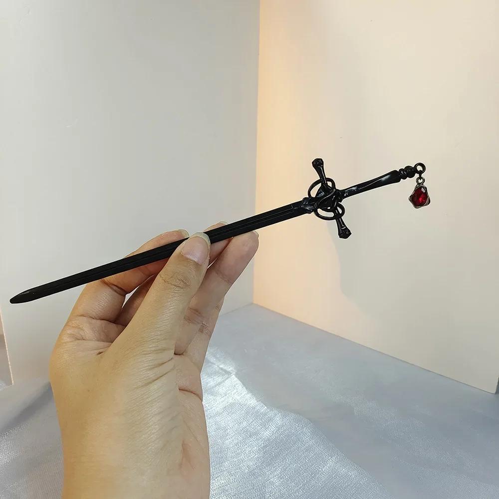 Neuer Chinesischer Punk Rubin Anhänger Schwert Haarnadel Mode Schlicht Modern Kopfschmuck Hinterkopf Pan Haarschmuck