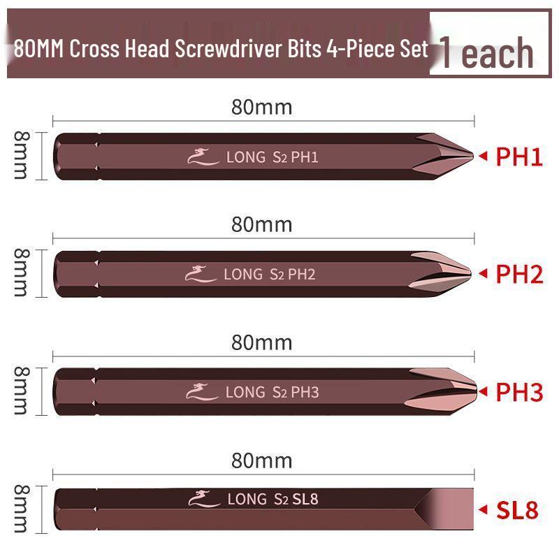 Phillips Flat-head Hex Impact Bit Set - S2 Alloy Steel