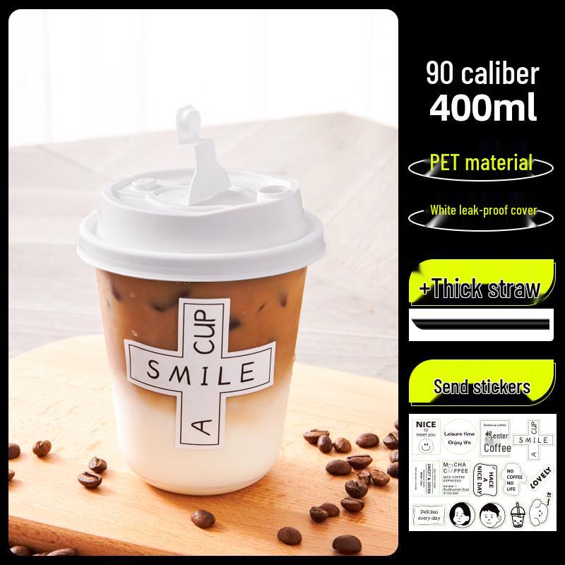 Transparent Disposable Coffee Cup with Lid, 90 Caliber, American Style for Cold Drinks, Milk Tea, Chubby Takeaway Cup
