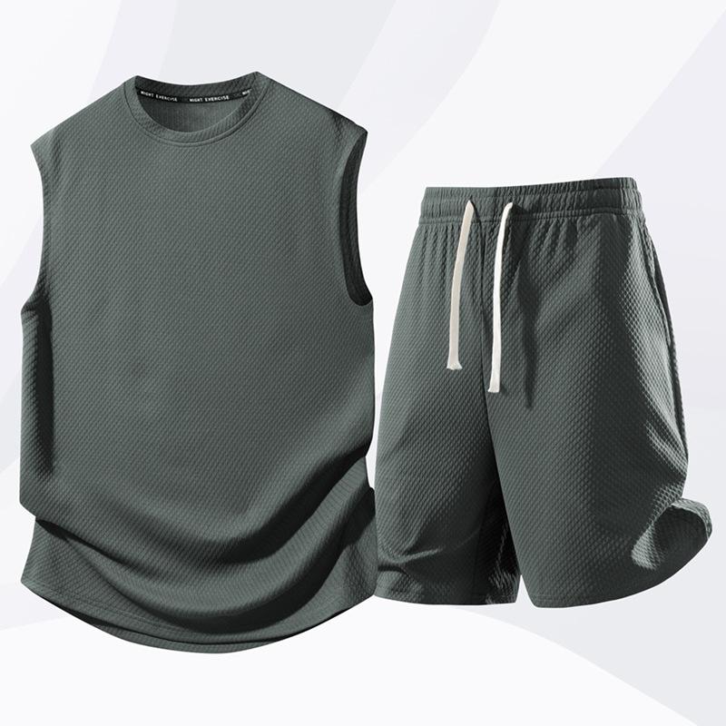 

Sport Wear Loose European Size Sports Shorts, Sleeveless T-shirt, Casual Waistcoat Vest, Round Neck Bottoming Shirt XXL темно-сірий