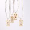 European and American Ins Fashionable and Beautiful Highlight Imitation Pearl Necklace, Alloy Diamond-encrusted Rectangular Tarot Pendant Sweater 