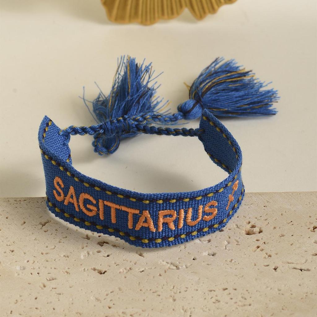 Handmade Constellations Embroidery Bracelet with Ribbon and Tassel