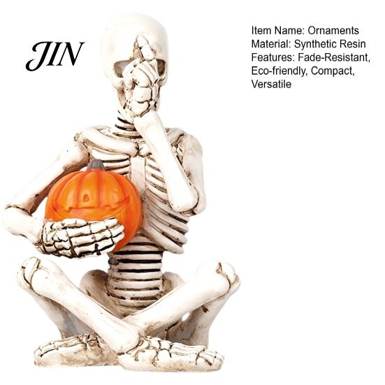 Miniature Horror Statue Vintage Skeleton Holding Pumpkin Statue, Halloween Resin Figurine, Gothic Unique Props Desktop Ornament for Entryway