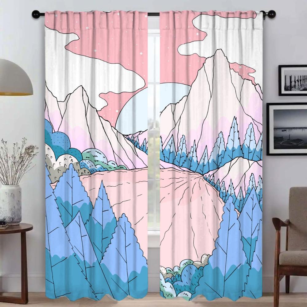 Pink Mountain Anti-mosquito Curtains for Living Room Halloween Decoration Partition Tulle for Bedroom Blackout Curtain Shades