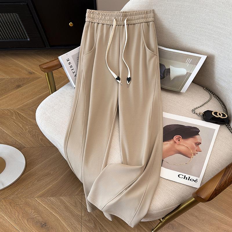 Plus Size Women's High Waist Ice Silk Straight Leg Pants - Summer Style, Loose Fit, Nine-Point Length
