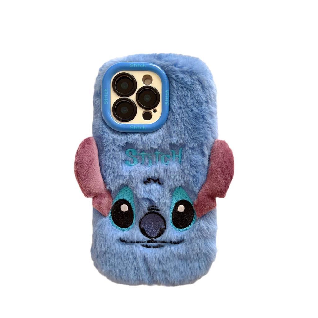 Plush Stitch phone case for Apple 16PROMAX lens holder 15 autumn and winter 11 fluffy 13/14