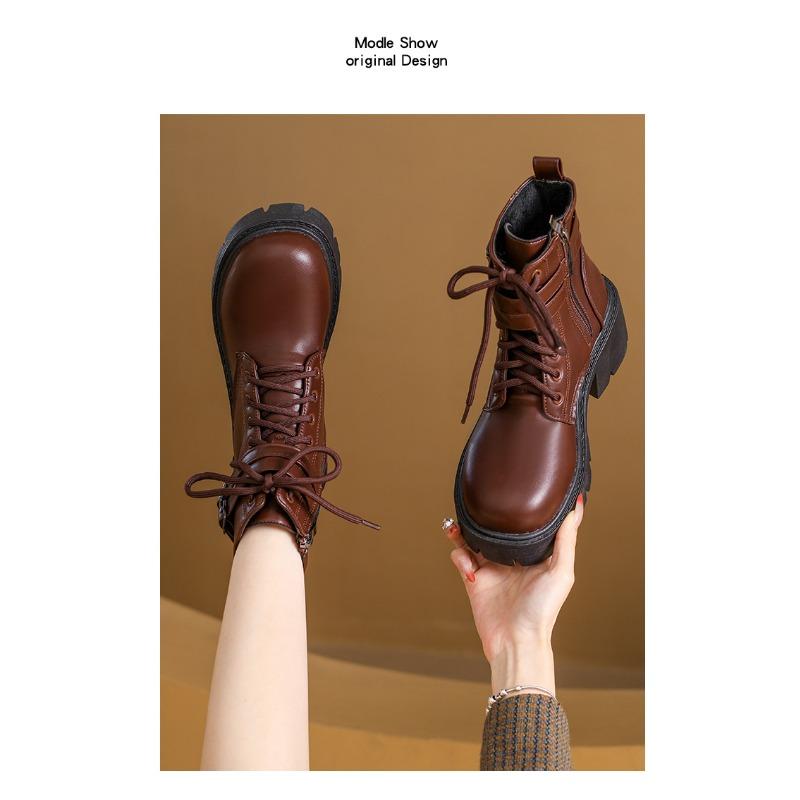 Vintage Platform Belt Buckle Mid-heeled Martin Boots 2025 Winter New Plus Size Thick-heeled British Style Boots for Women