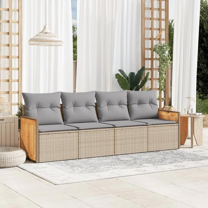 VidaXL Garden Lounge Set with Cushions 4 Pcs, Patio Sofas, Patio Furniture Set, Outdoor Furniture, Beige 3227452