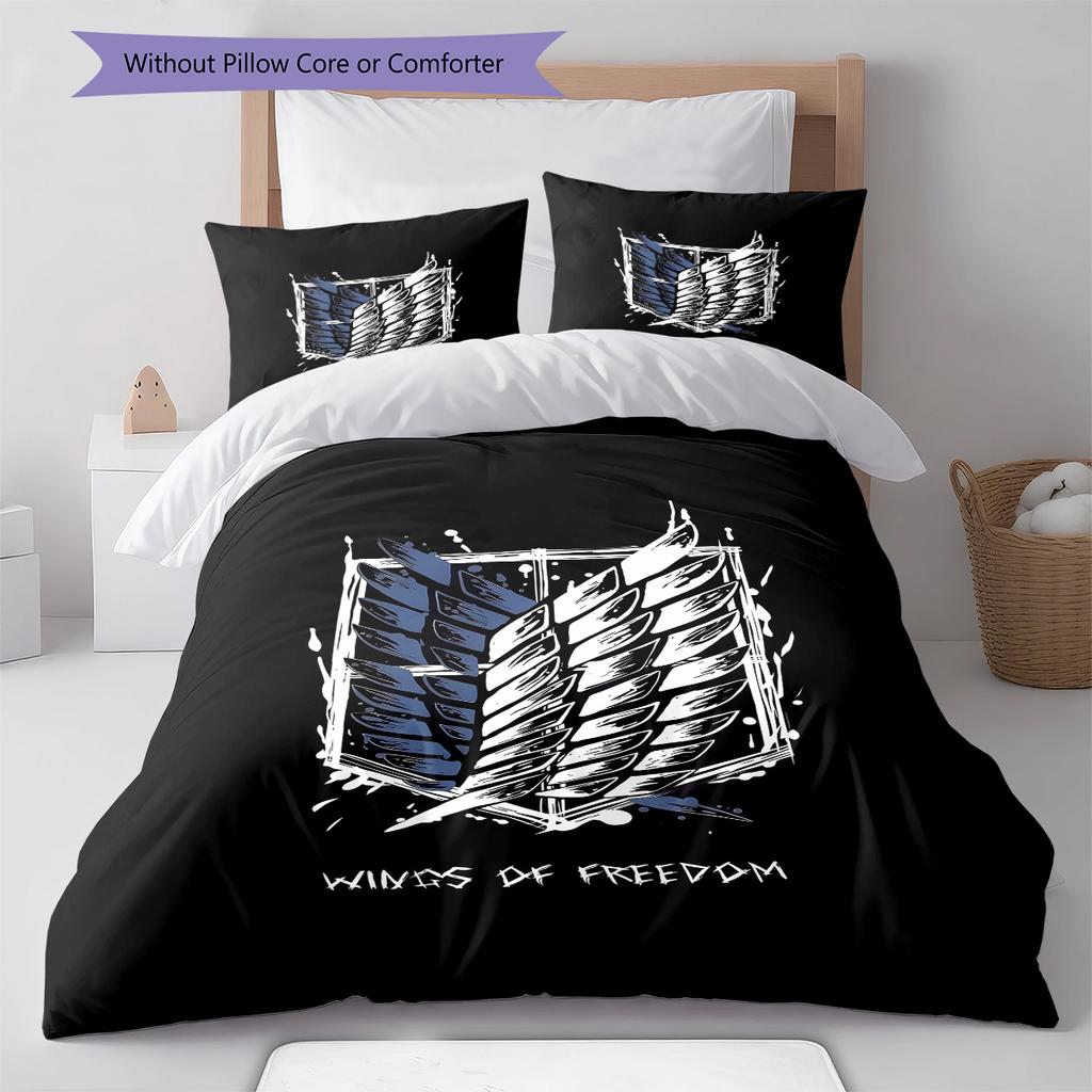 Attack on Titan Pattern Bedding,Quilt Set Quilt Cover Pillowcase Home Birthday Gift (1 * duvet cover + 2 * pillowcase, without core)
