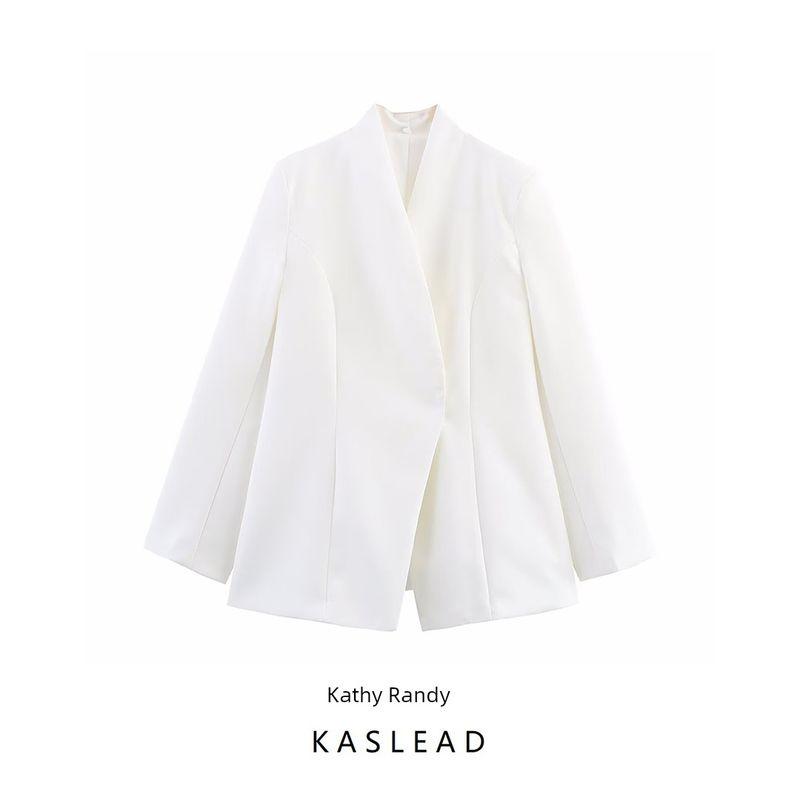 Kaslead New Arrival Women's Clothing Fashion Style Fashion Pure Color Slim-Fit Buttoned Waist-Tight Long Sleeve Suit Coat