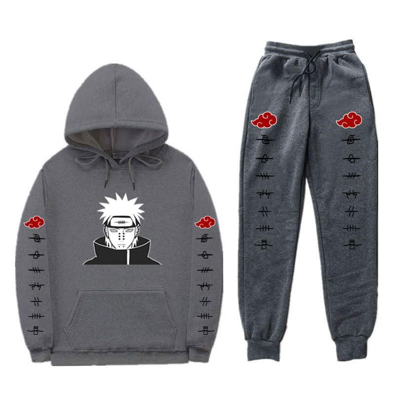Pánská mikina s kapucí a fleecovou podšívkou Naruto Akatsuki Pain Tendo, ležérní sada oblečení s dlouhým rukávem