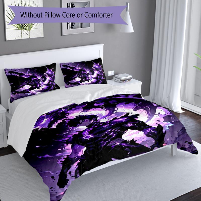 3pcs Solo Leveling Sung Jin-woo pattern bedding set duvet cover set includes duvet cover &pillowcases, perfect all season bedroom decoration & gift