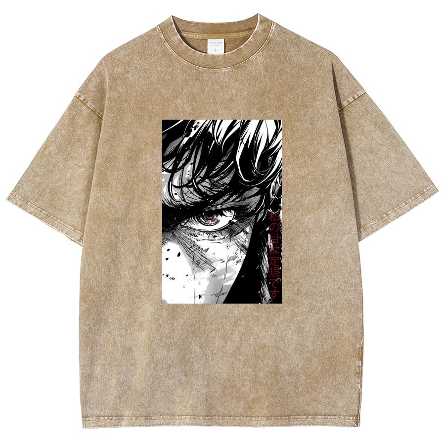 Japonské Vintage Anime Černobílý Portrét Postavy Potisk Dámské Tričko Neutrální Praní Oversized Top s Krátkým Rukávem
